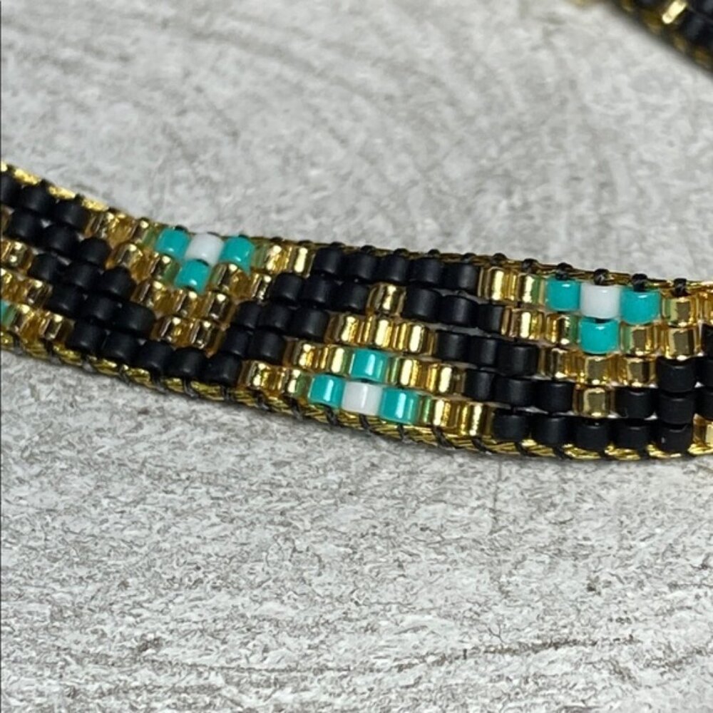Cute Native American StyleTurquoise ,Black and Gold Handcrafted Bead Bracelet - Picture 2 of 9